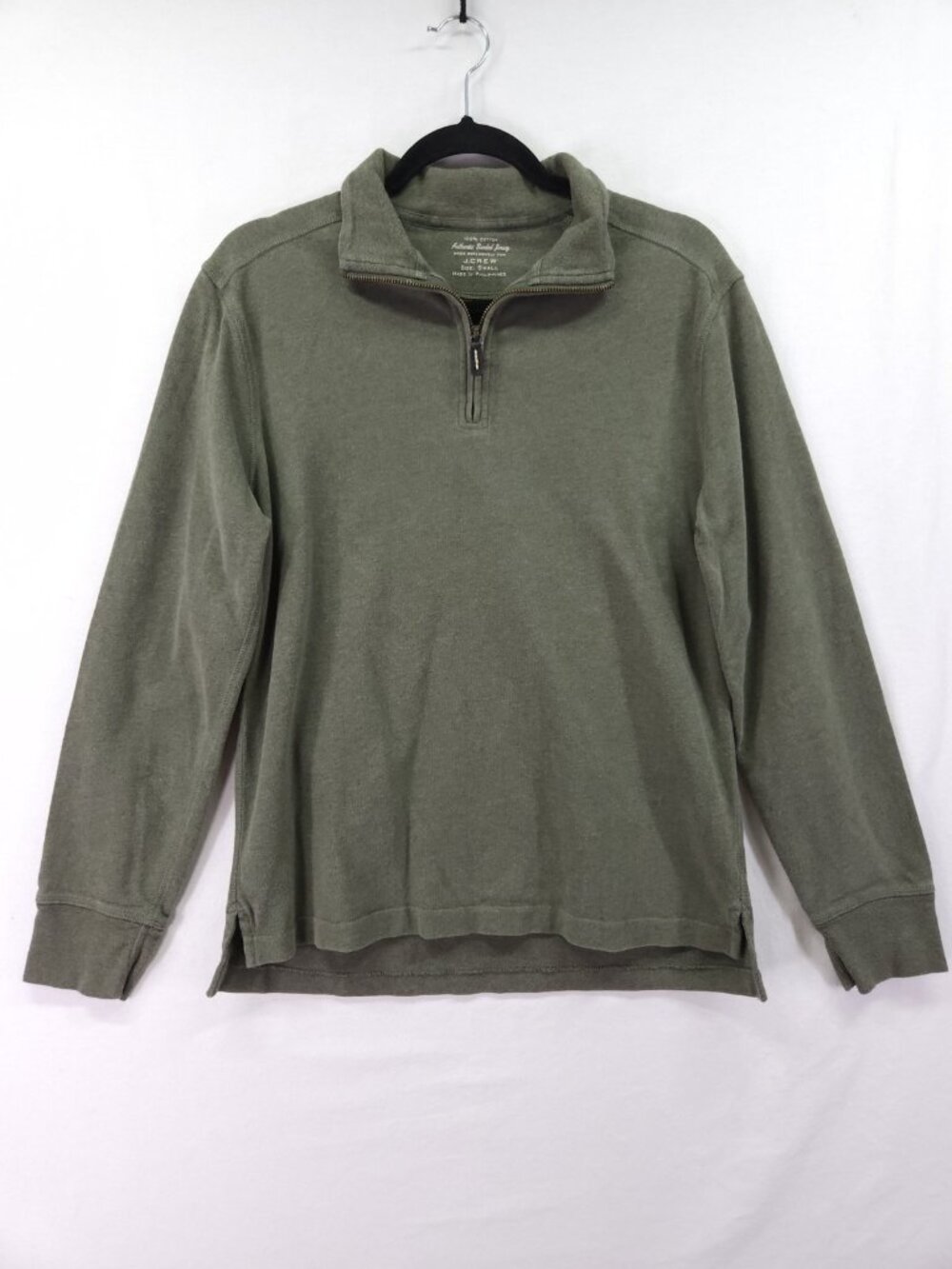JCrew Mens Size Small Olive Green Authentic Sueded Jersey 1/4 Zip Pullover